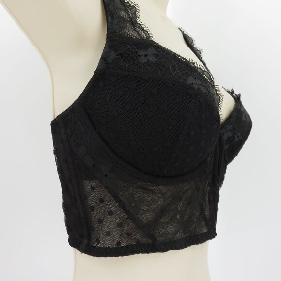 Victorias Secret 34C Bra Dream Angels Black Polka Dot Mesh Flower Lace Underwire - Picture 3 of 16
